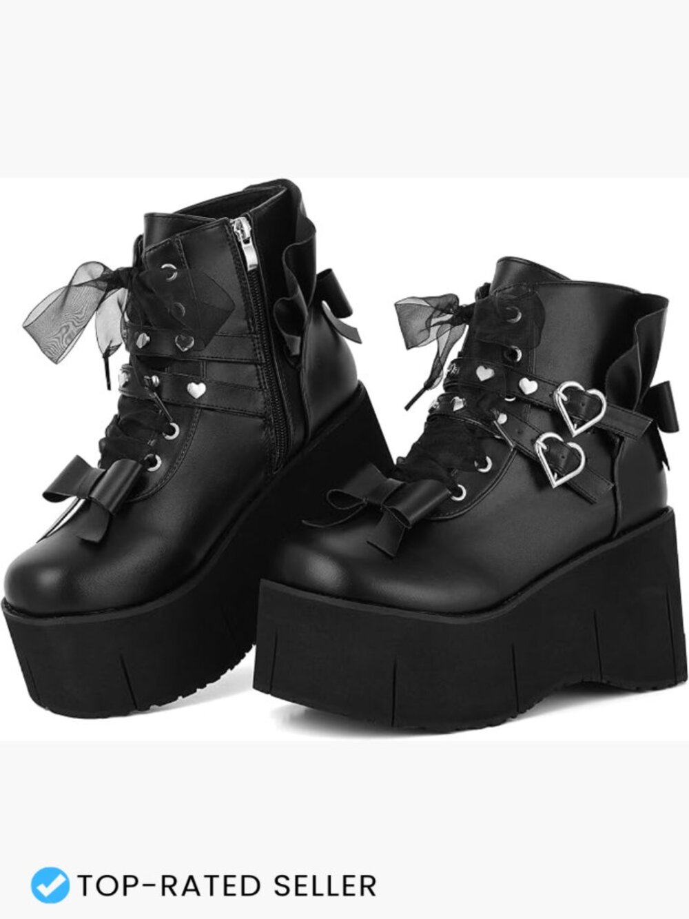 Chunky Platform Ankle Boots Goth Punk Rivet Lace Up Zipper Round Toe Wedge